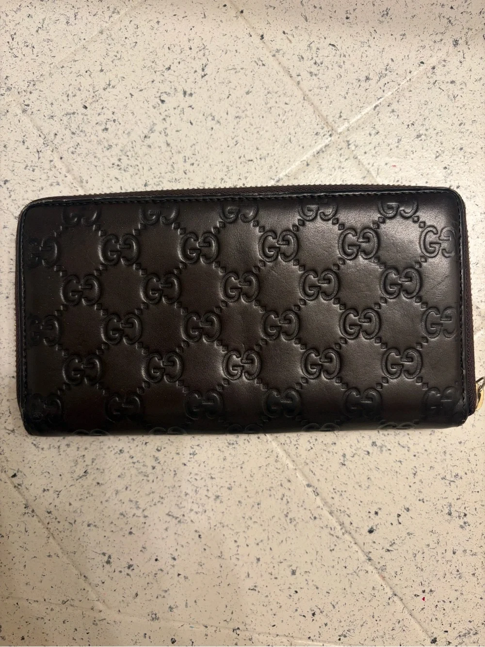 Gucci Brown Embossed Leather Zip Wallet - Picture 3 of 12